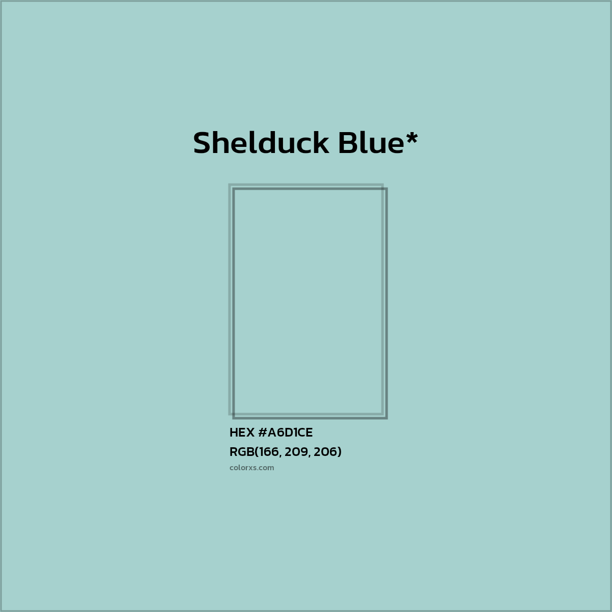#A6D1CE hex color. RGB, RYB, CMYK, HSL, HSV codes and color conversions. Matching color names, palettes, paints.