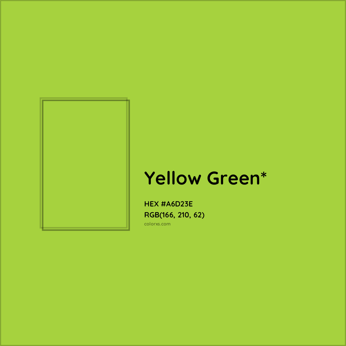 #A6D23E hex color. RGB, RYB, CMYK, HSL, HSV codes and color conversions. Matching color names, palettes, paints.