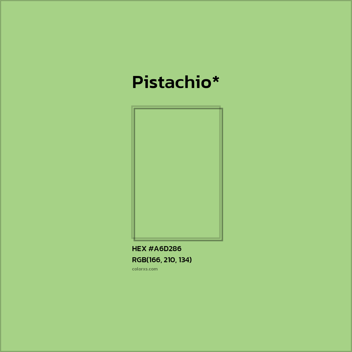 #A6D286 hex color. RGB, RYB, CMYK, HSL, HSV codes and color conversions. Matching color names, palettes, paints.