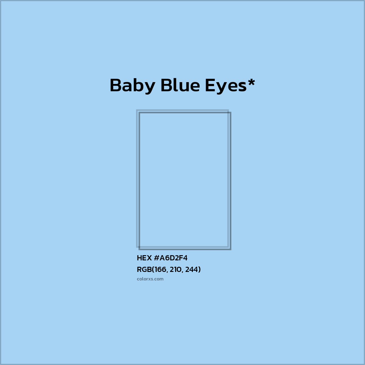 #A6D2F4 hex color. RGB, RYB, CMYK, HSL, HSV codes and color conversions. Matching color names, palettes, paints.