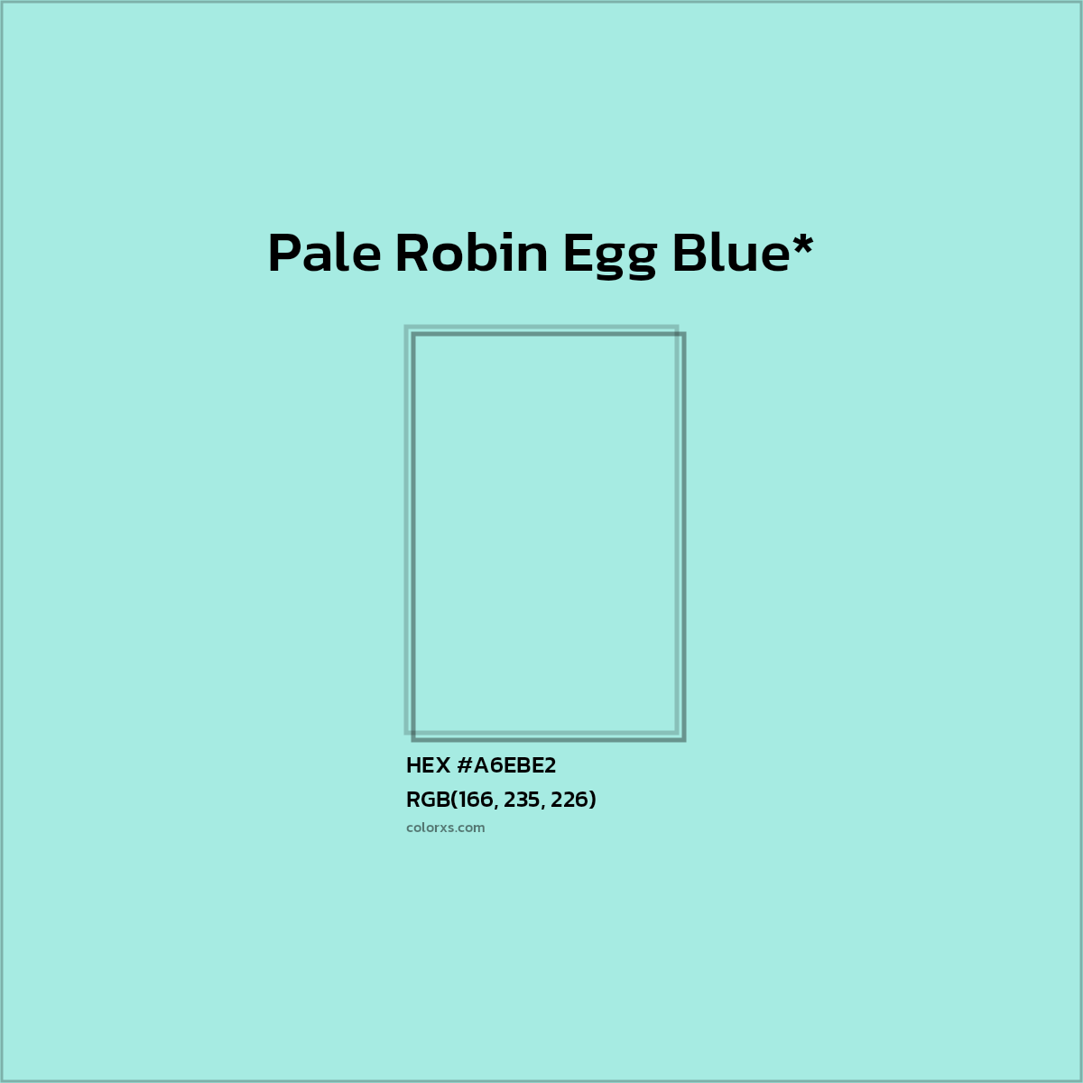 #A6EBE2 hex color. RGB, RYB, CMYK, HSL, HSV codes and color conversions. Matching color names, palettes, paints.