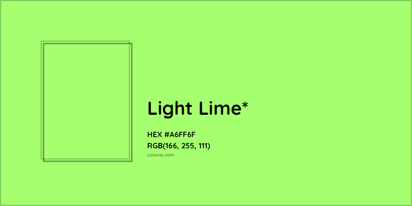 #A6FF6F hex color. RGB, RYB, CMYK, HSL, HSV codes and color conversions. Matching color names, palettes, paints.