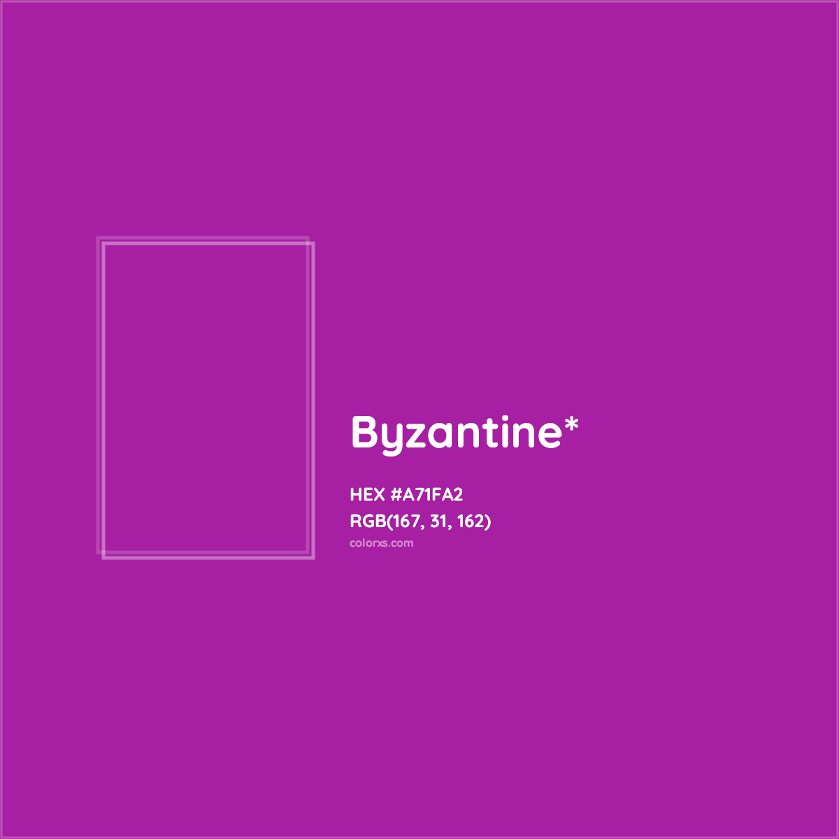 #A71FA2 hex color. RGB, RYB, CMYK, HSL, HSV codes and color conversions. Matching color names, palettes, paints.