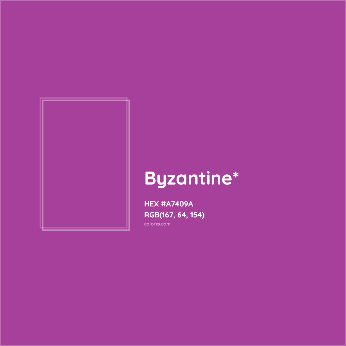 #A7409A hex color. RGB, RYB, CMYK, HSL, HSV codes and color conversions. Matching color names, palettes, paints.