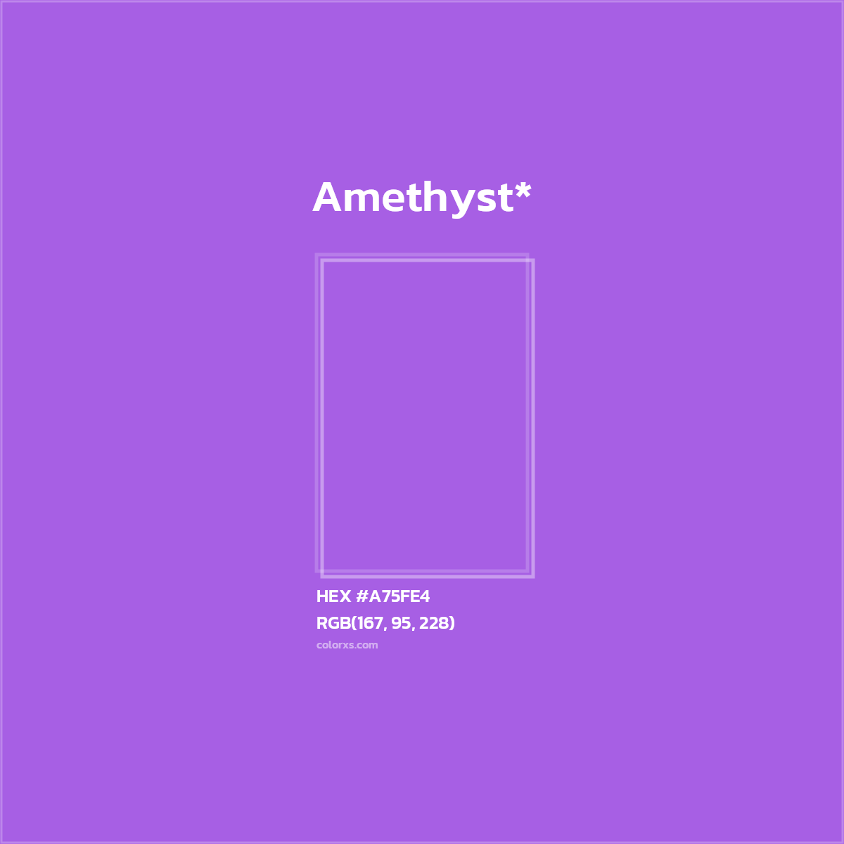 #A75FE4 hex color. RGB, RYB, CMYK, HSL, HSV codes and color conversions. Matching color names, palettes, paints.
