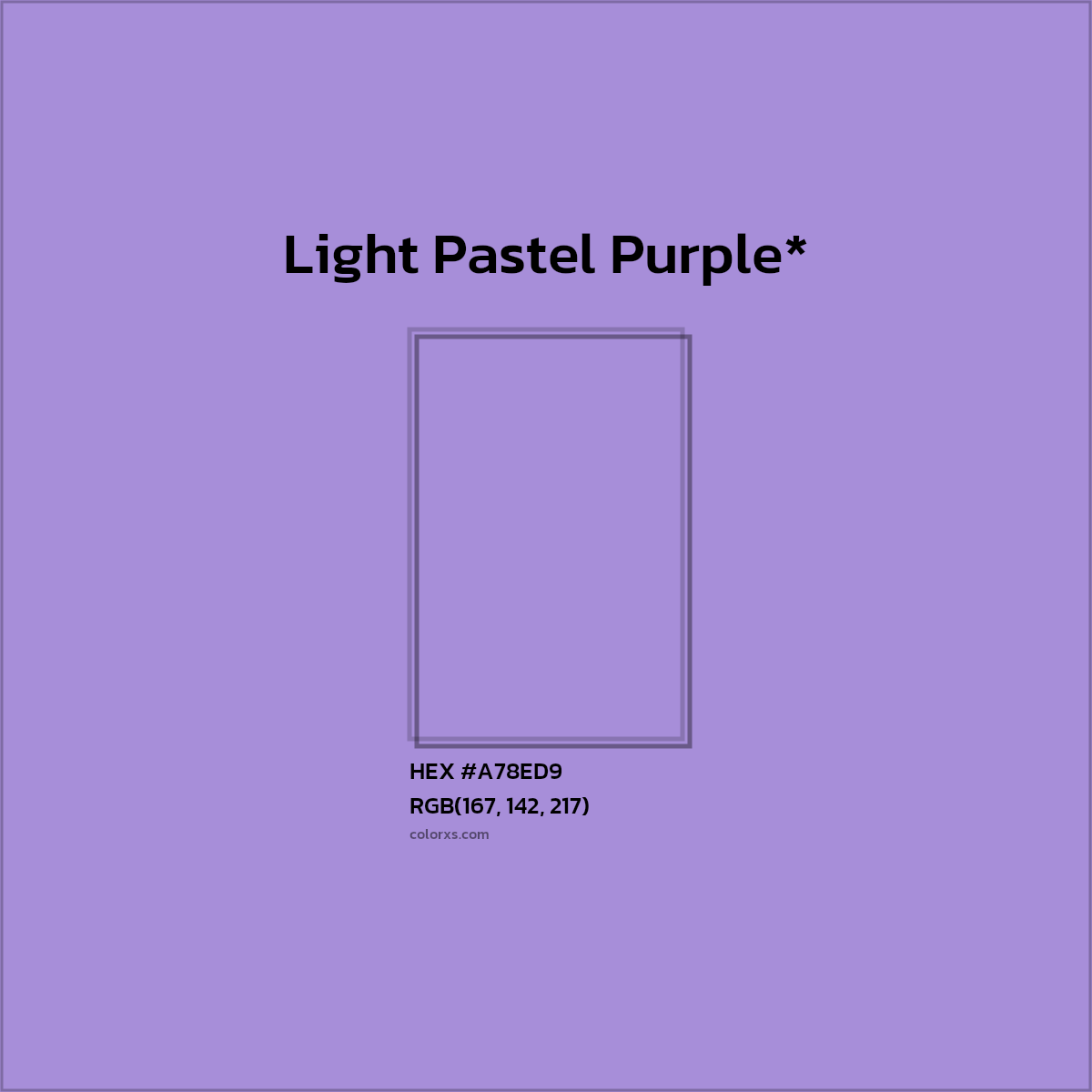 #A78ED9 hex color. RGB, RYB, CMYK, HSL, HSV codes and color conversions. Matching color names, palettes, paints.