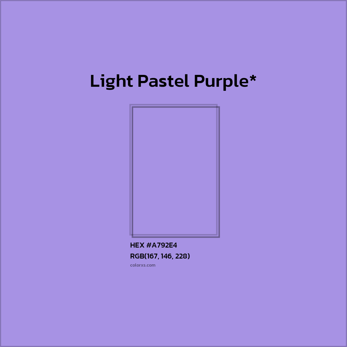 #A792E4 hex color. RGB, RYB, CMYK, HSL, HSV codes and color conversions. Matching color names, palettes, paints.