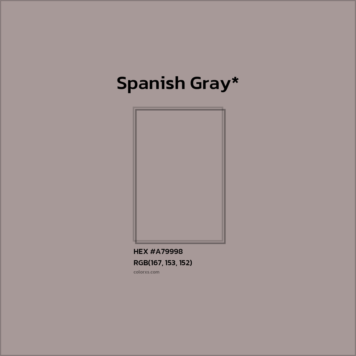 #A79998 hex color. RGB, RYB, CMYK, HSL, HSV codes and color conversions. Matching color names, palettes, paints.