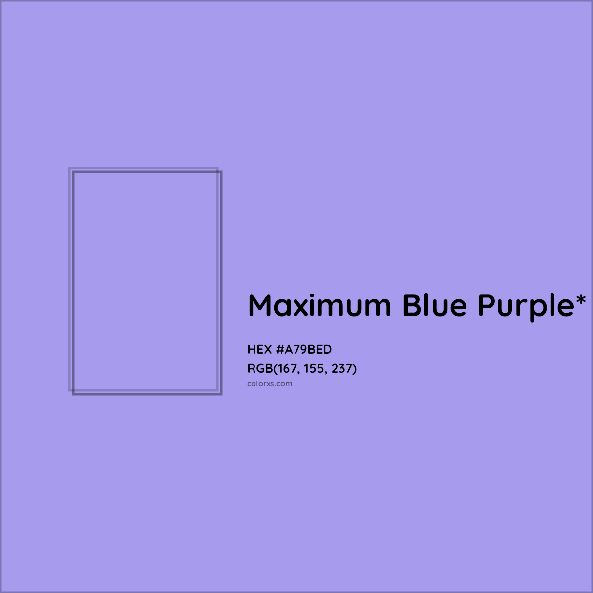 #A79BED hex color. RGB, RYB, CMYK, HSL, HSV codes and color conversions. Matching color names, palettes, paints.