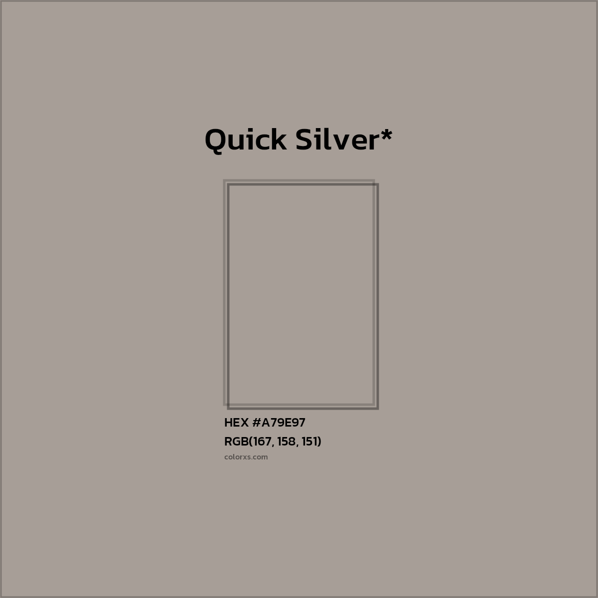 #A79E97 hex color. RGB, RYB, CMYK, HSL, HSV codes and color conversions. Matching color names, palettes, paints.