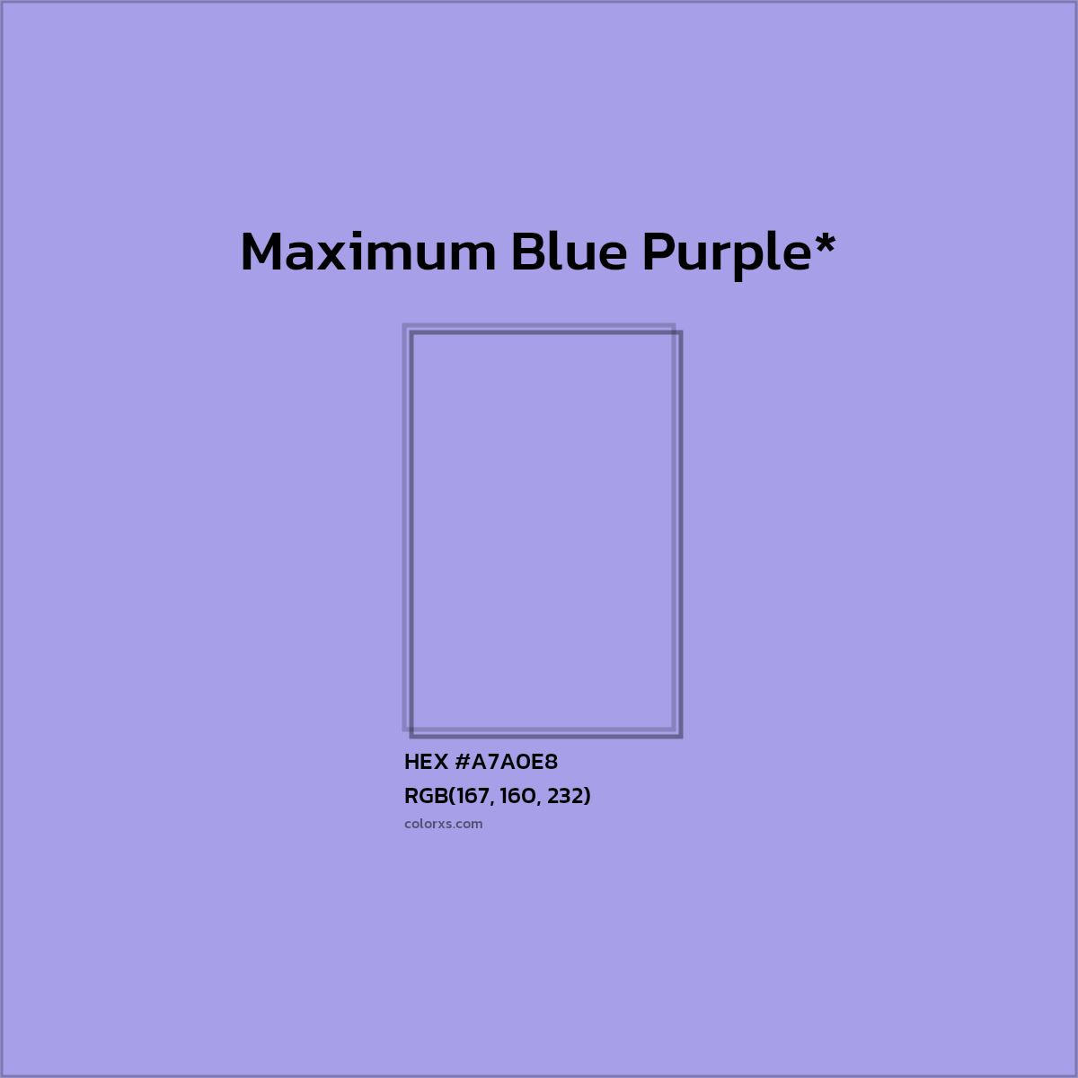 #A7A0E8 hex color. RGB, RYB, CMYK, HSL, HSV codes and color conversions. Matching color names, palettes, paints.