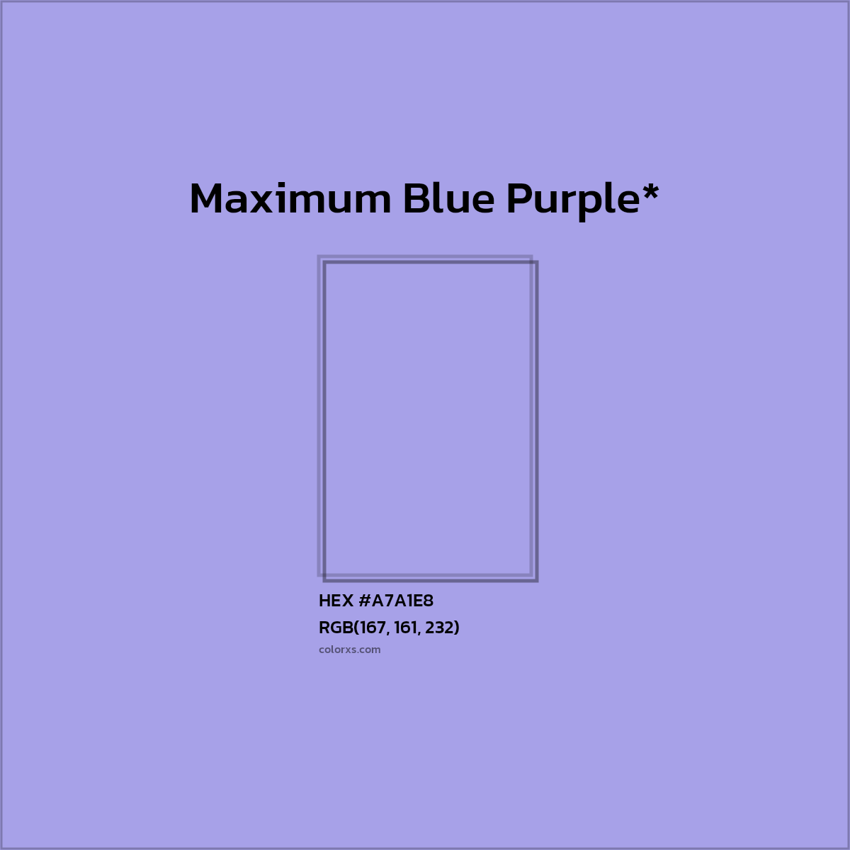 #A7A1E8 hex color. RGB, RYB, CMYK, HSL, HSV codes and color conversions. Matching color names, palettes, paints.