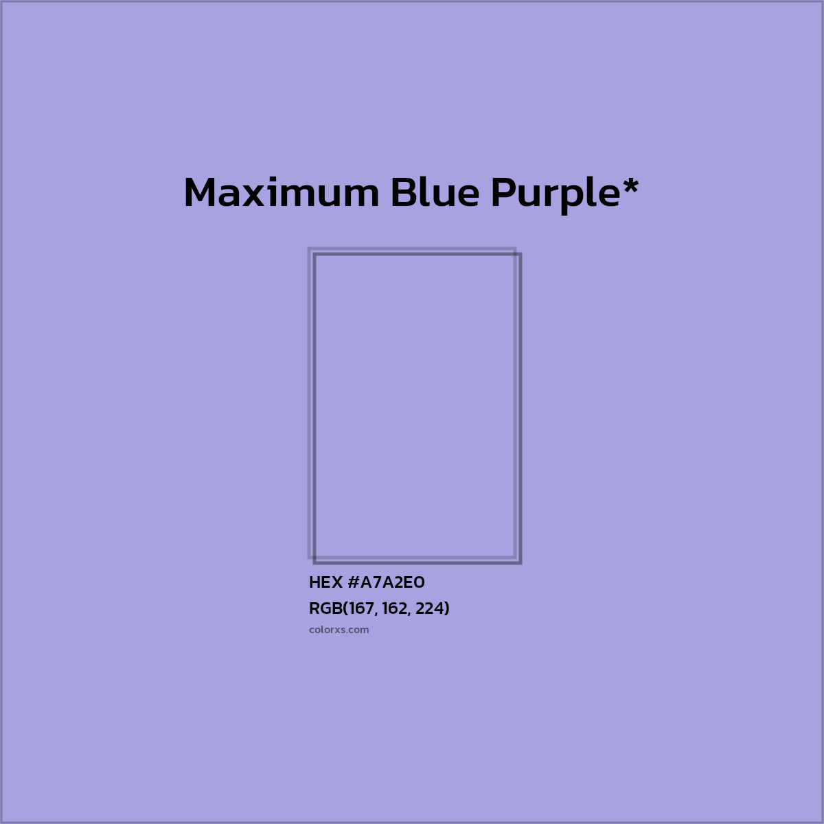 #A7A2E0 hex color. RGB, RYB, CMYK, HSL, HSV codes and color conversions. Matching color names, palettes, paints.
