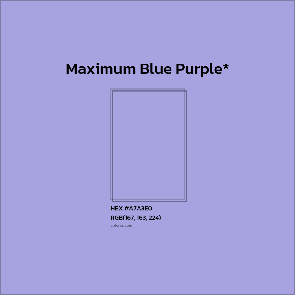 #A7A3E0 hex color. RGB, RYB, CMYK, HSL, HSV codes and color conversions. Matching color names, palettes, paints.