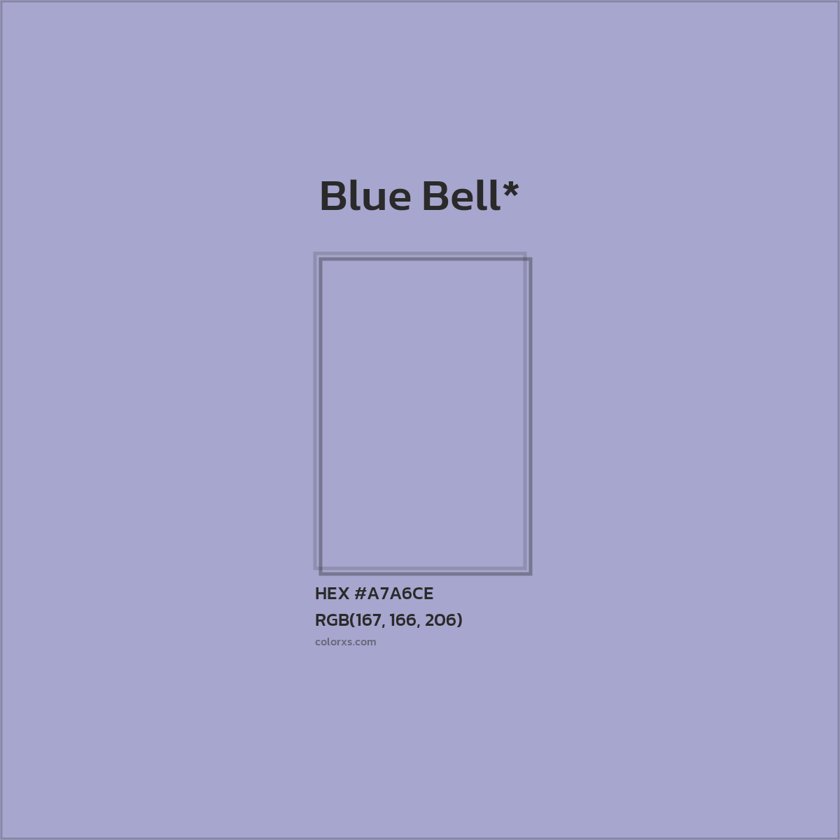 #A7A6CE hex color. RGB, RYB, CMYK, HSL, HSV codes and color conversions. Matching color names, palettes, paints.