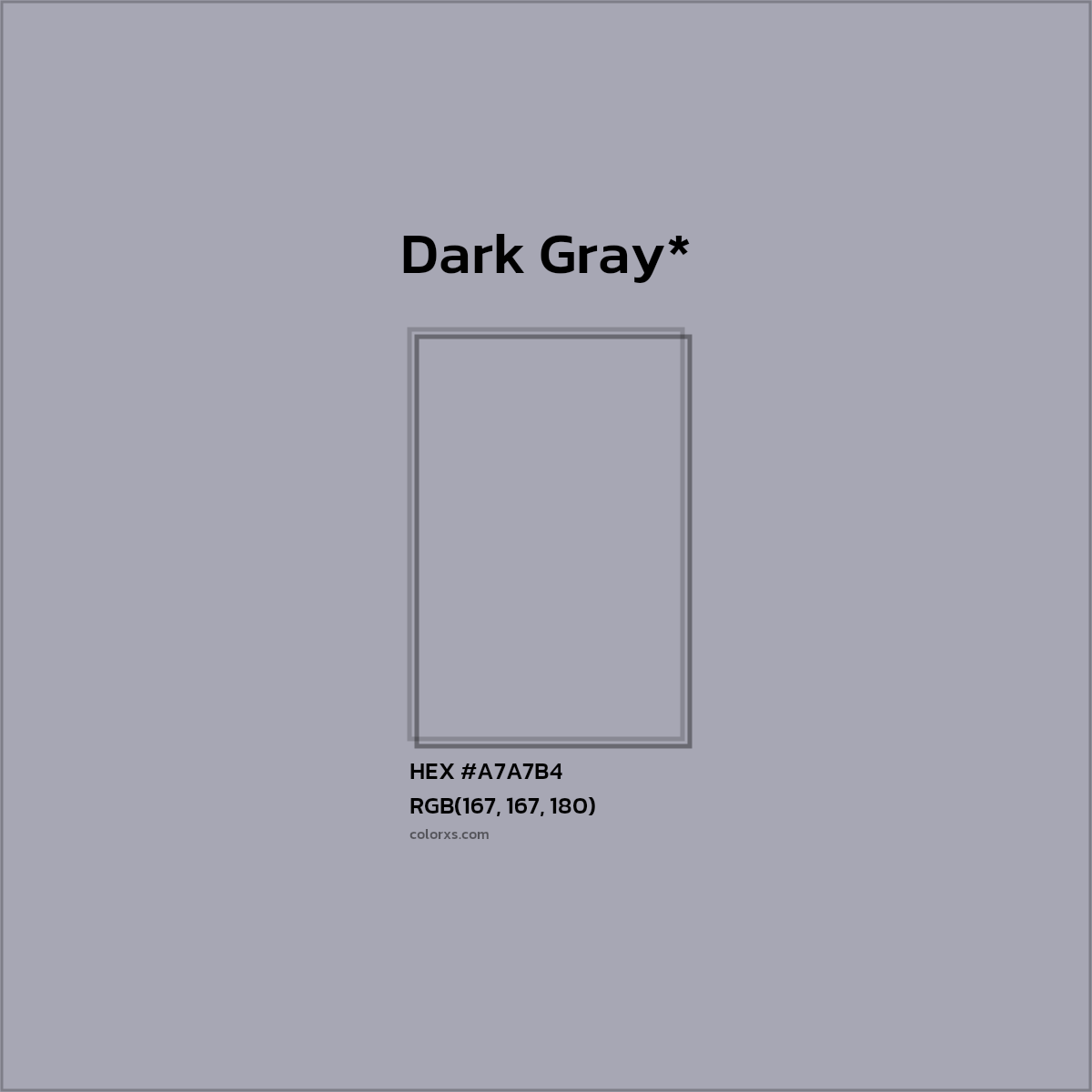 #A7A7B4 hex color. RGB, RYB, CMYK, HSL, HSV codes and color conversions. Matching color names, palettes, paints.