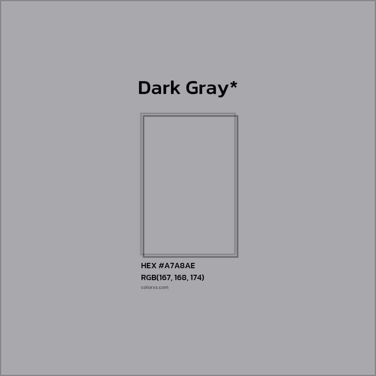 #A7A8AE hex color. RGB, RYB, CMYK, HSL, HSV codes and color conversions. Matching color names, palettes, paints.