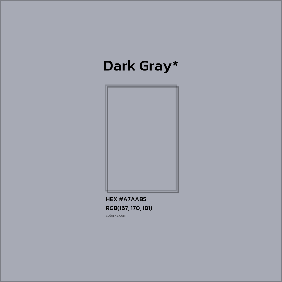 #A7AAB5 hex color. RGB, RYB, CMYK, HSL, HSV codes and color conversions. Matching color names, palettes, paints.