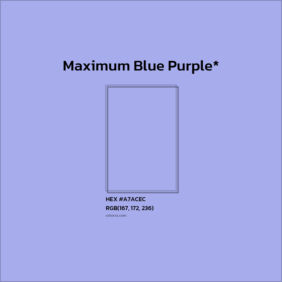 #A7ACEC hex color. RGB, RYB, CMYK, HSL, HSV codes and color conversions. Matching color names, palettes, paints.