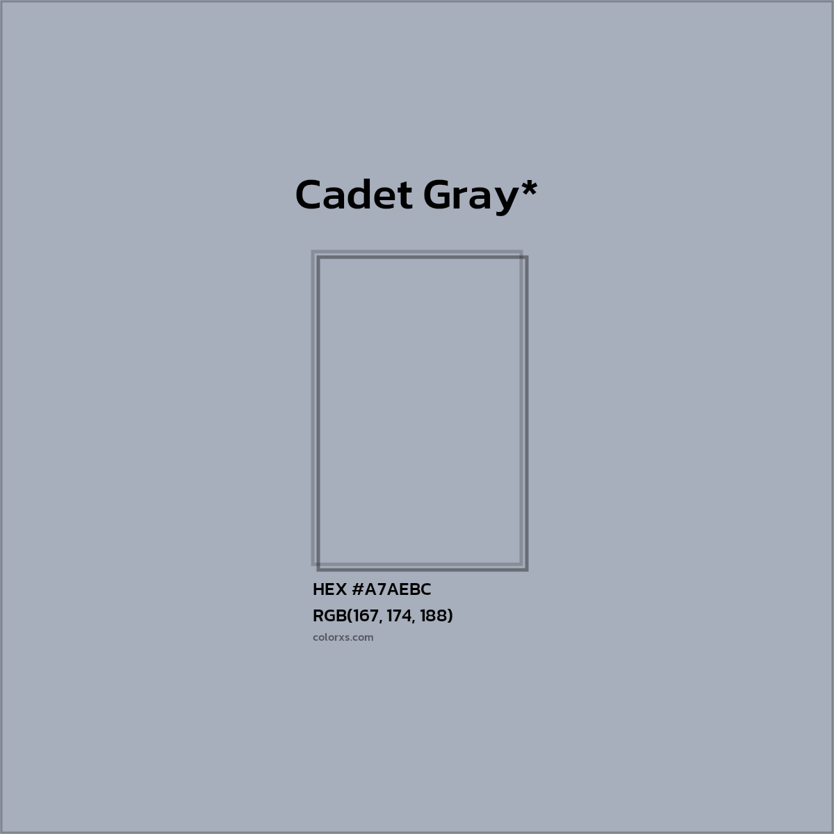 #A7AEBC hex color. RGB, RYB, CMYK, HSL, HSV codes and color conversions. Matching color names, palettes, paints.