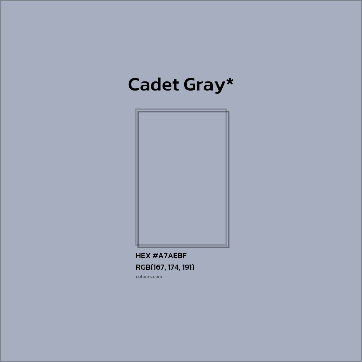 #A7AEBF hex color. RGB, RYB, CMYK, HSL, HSV codes and color conversions. Matching color names, palettes, paints.