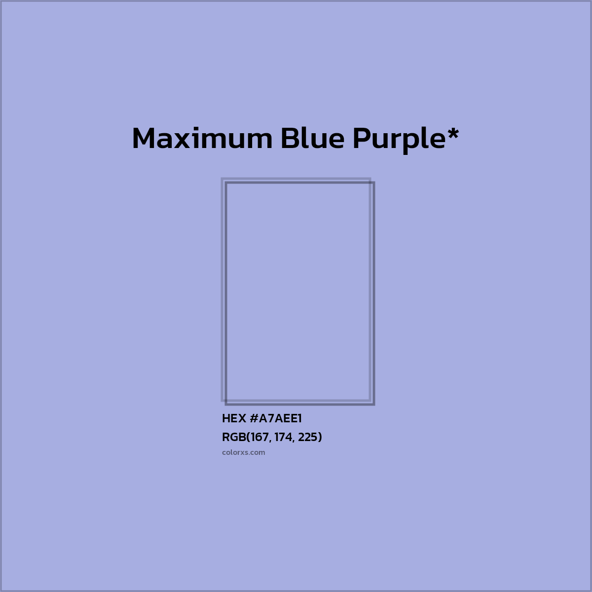 #A7AEE1 hex color. RGB, RYB, CMYK, HSL, HSV codes and color conversions. Matching color names, palettes, paints.