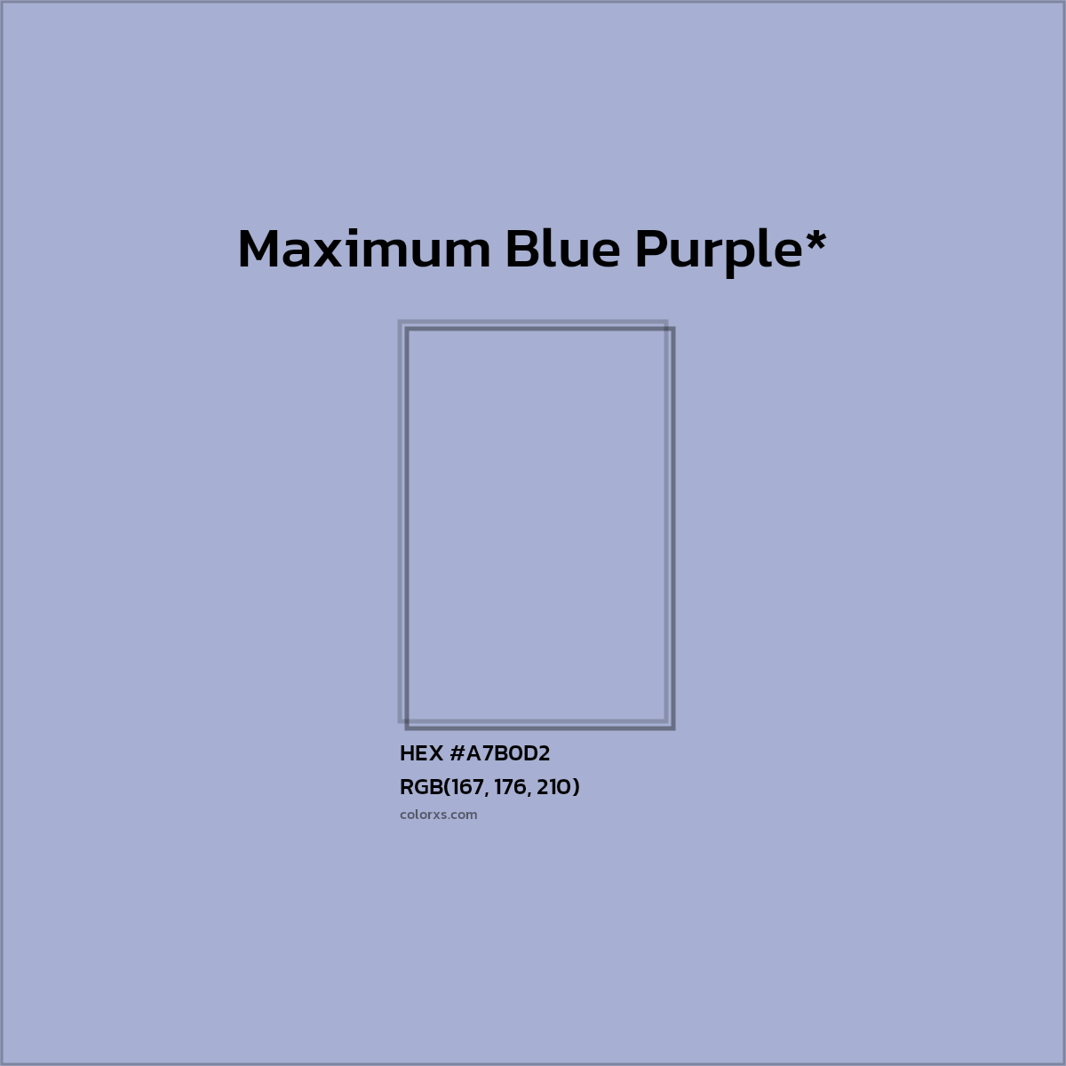 #A7B0D2 hex color. RGB, RYB, CMYK, HSL, HSV codes and color conversions. Matching color names, palettes, paints.
