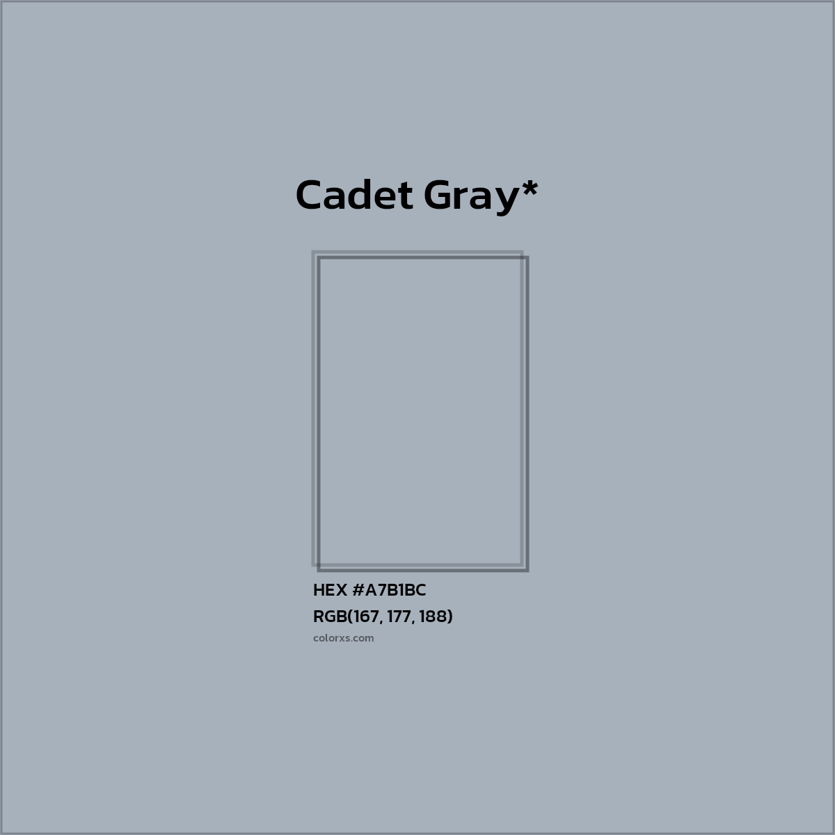 #A7B1BC hex color. RGB, RYB, CMYK, HSL, HSV codes and color conversions. Matching color names, palettes, paints.