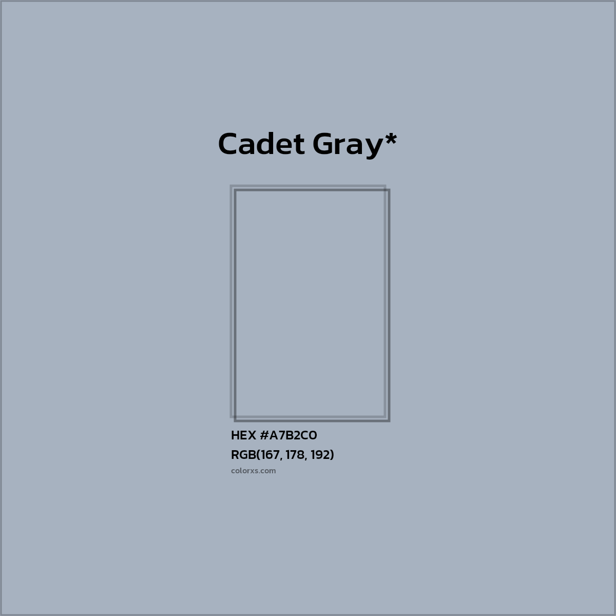 #A7B2C0 hex color. RGB, RYB, CMYK, HSL, HSV codes and color conversions. Matching color names, palettes, paints.