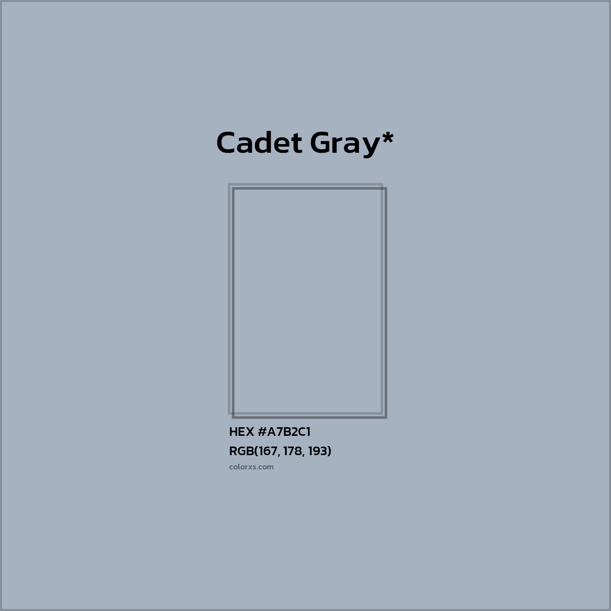 #A7B2C1 hex color. RGB, RYB, CMYK, HSL, HSV codes and color conversions. Matching color names, palettes, paints.