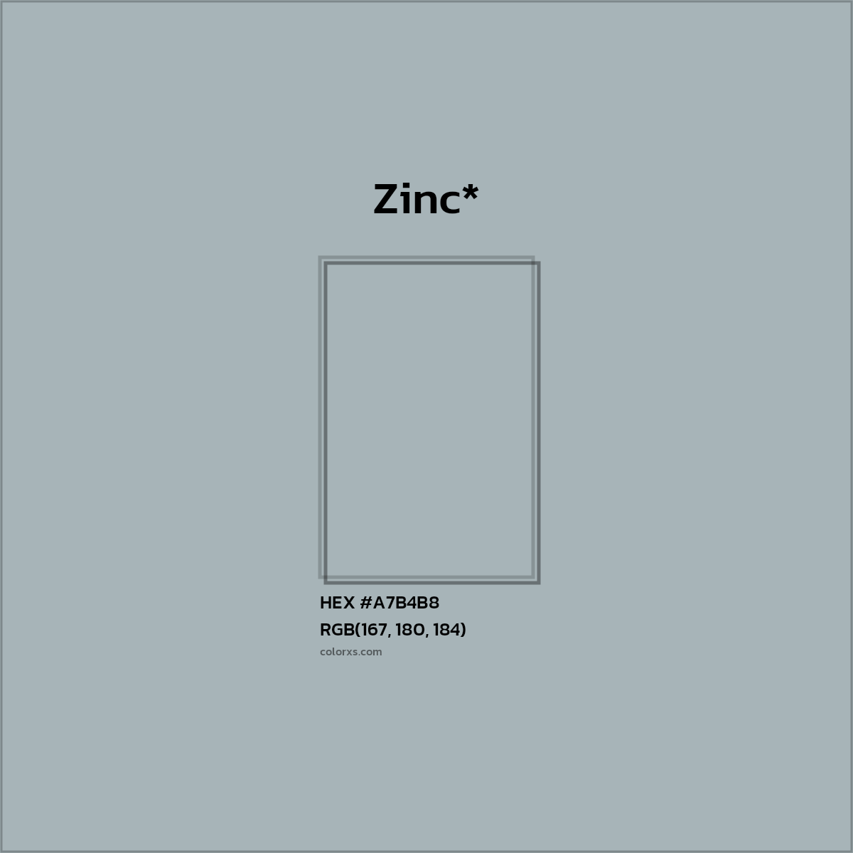 #A7B4B8 hex color. RGB, RYB, CMYK, HSL, HSV codes and color conversions. Matching color names, palettes, paints.