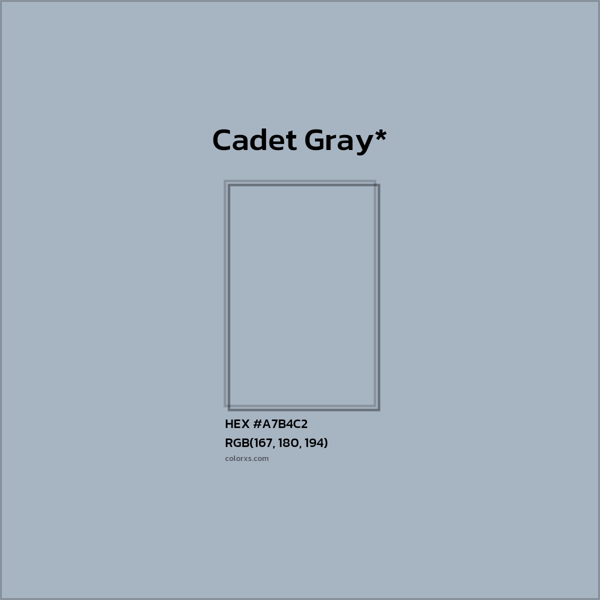 #A7B4C2 hex color. RGB, RYB, CMYK, HSL, HSV codes and color conversions. Matching color names, palettes, paints.