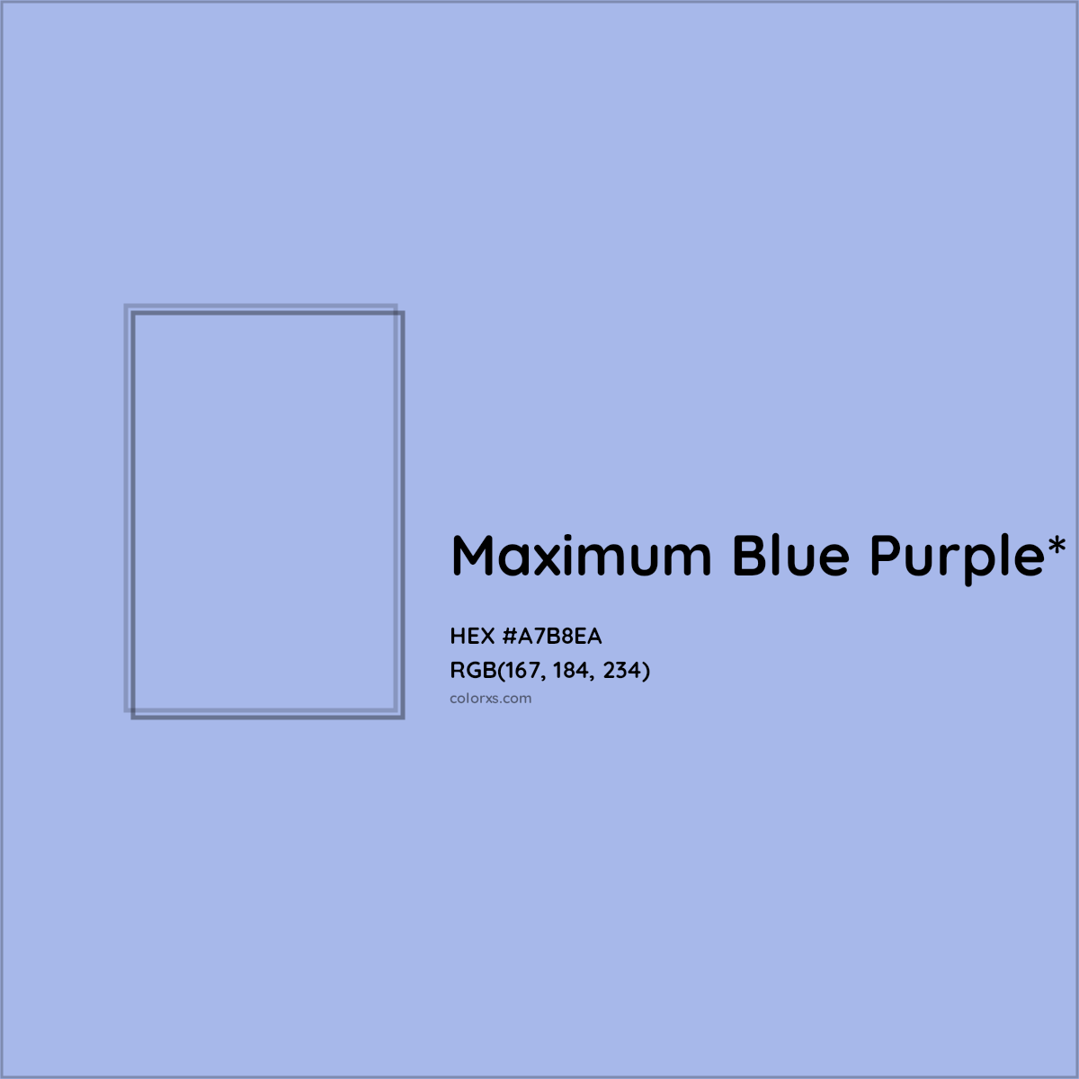 #A7B8EA hex color. RGB, RYB, CMYK, HSL, HSV codes and color conversions. Matching color names, palettes, paints.