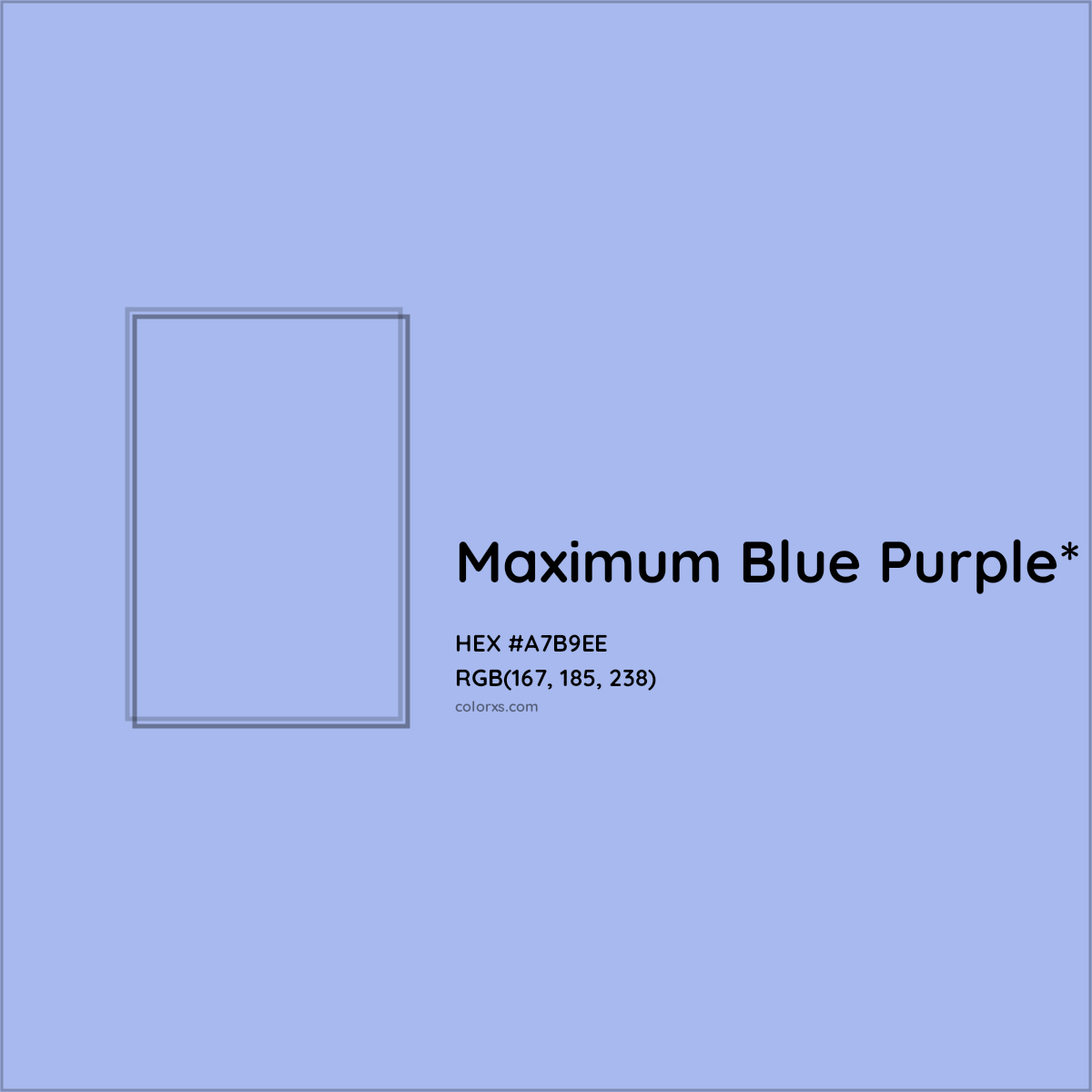 #A7B9EE hex color. RGB, RYB, CMYK, HSL, HSV codes and color conversions. Matching color names, palettes, paints.