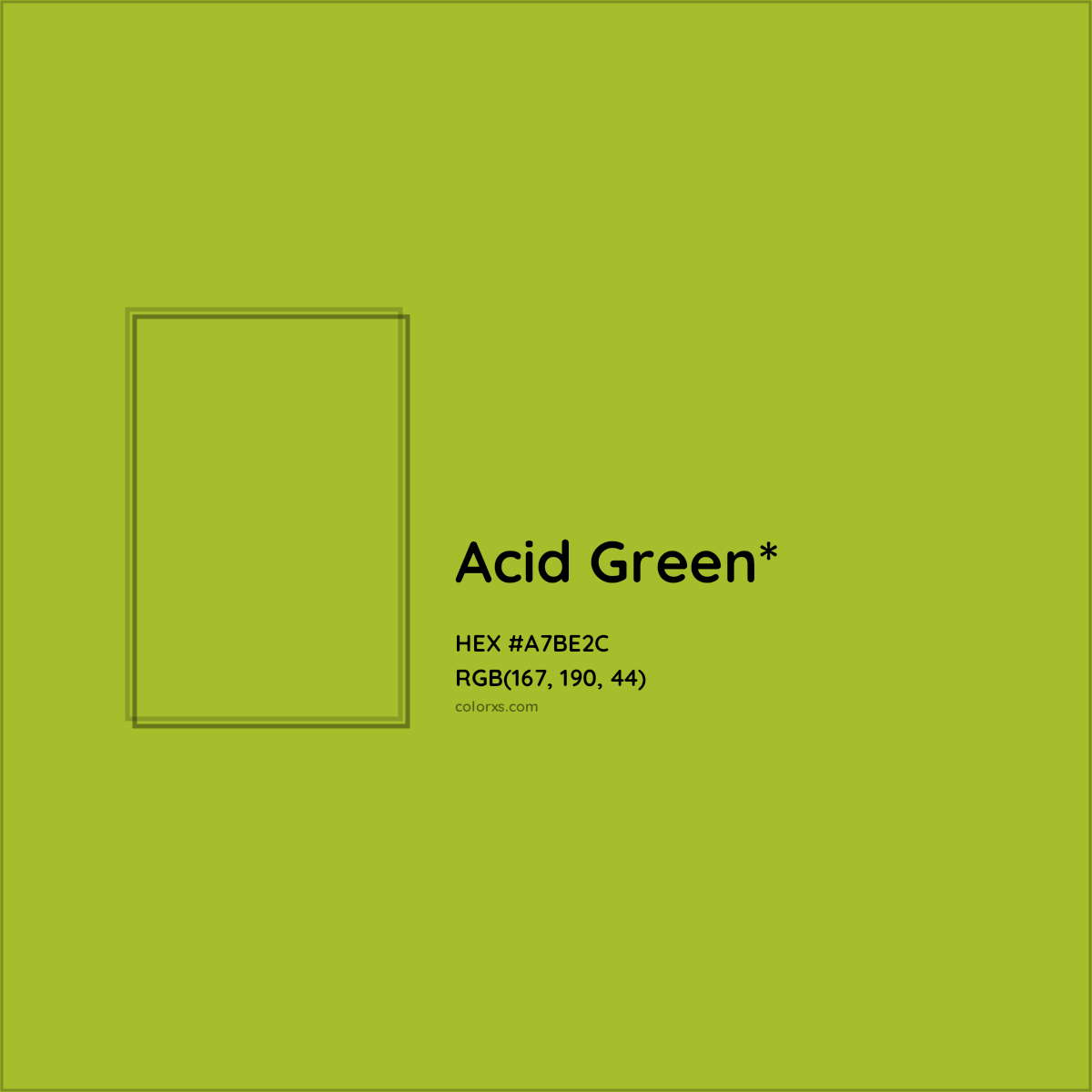#A7BE2C hex color. RGB, RYB, CMYK, HSL, HSV codes and color conversions. Matching color names, palettes, paints.