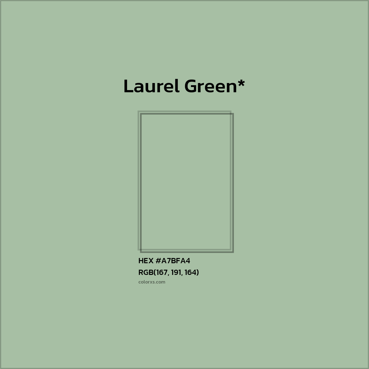 #A7BFA4 hex color. RGB, RYB, CMYK, HSL, HSV codes and color conversions. Matching color names, palettes, paints.