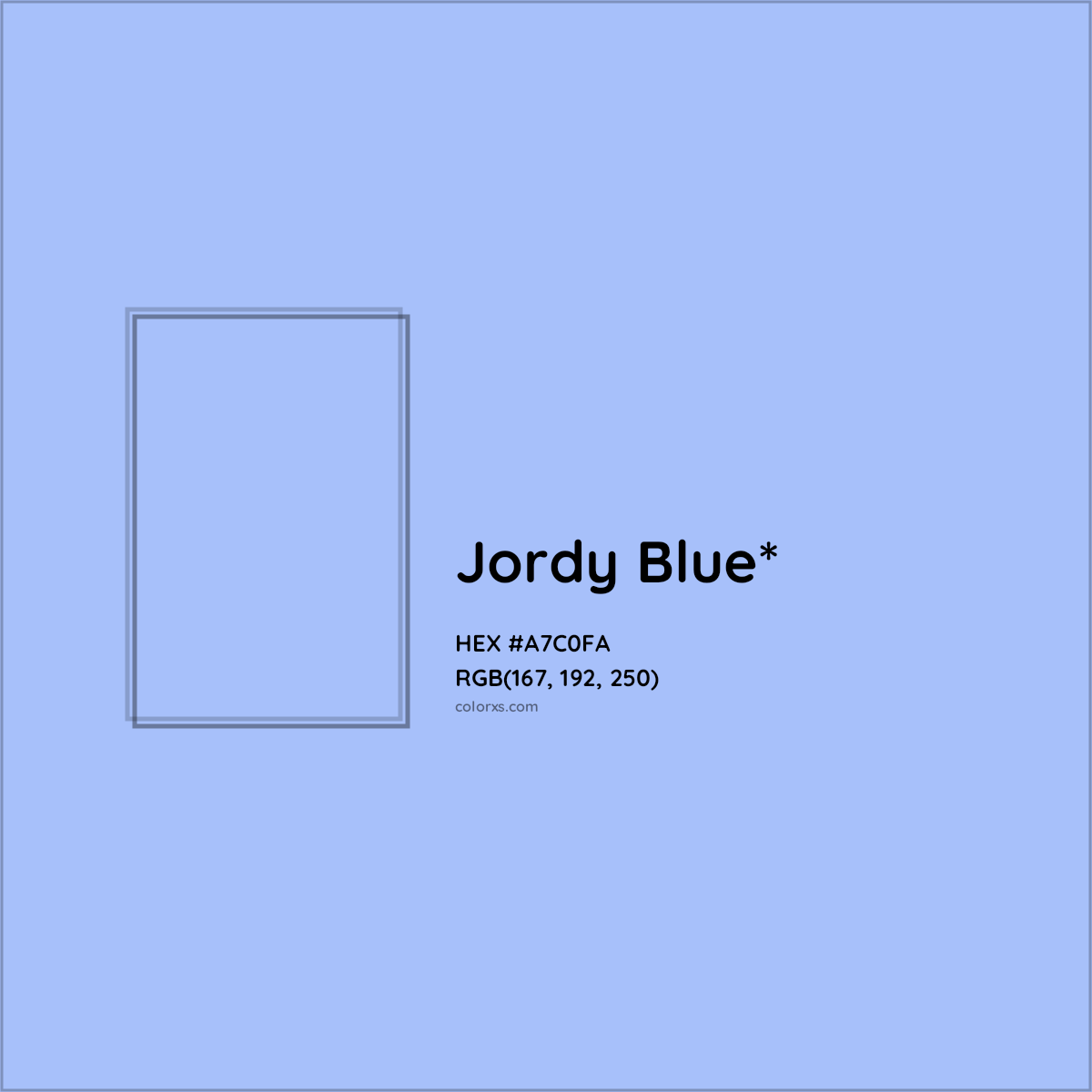#A7C0FA hex color. RGB, RYB, CMYK, HSL, HSV codes and color conversions. Matching color names, palettes, paints.