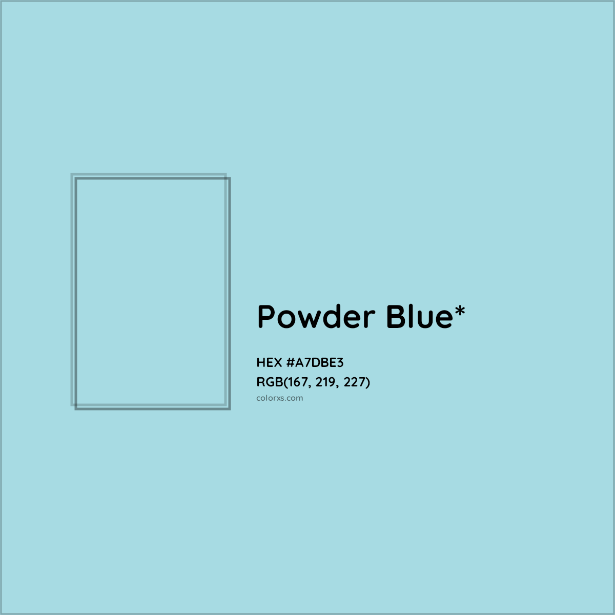 #A7DBE3 hex color. RGB, RYB, CMYK, HSL, HSV codes and color conversions. Matching color names, palettes, paints.