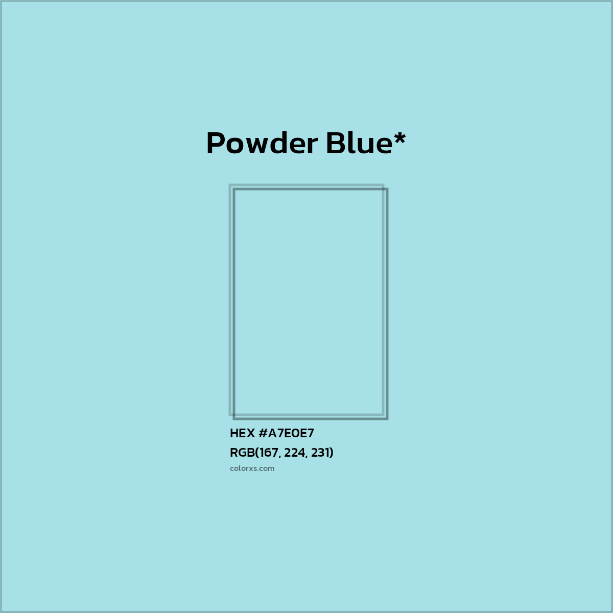 #A7E0E7 hex color. RGB, RYB, CMYK, HSL, HSV codes and color conversions. Matching color names, palettes, paints.