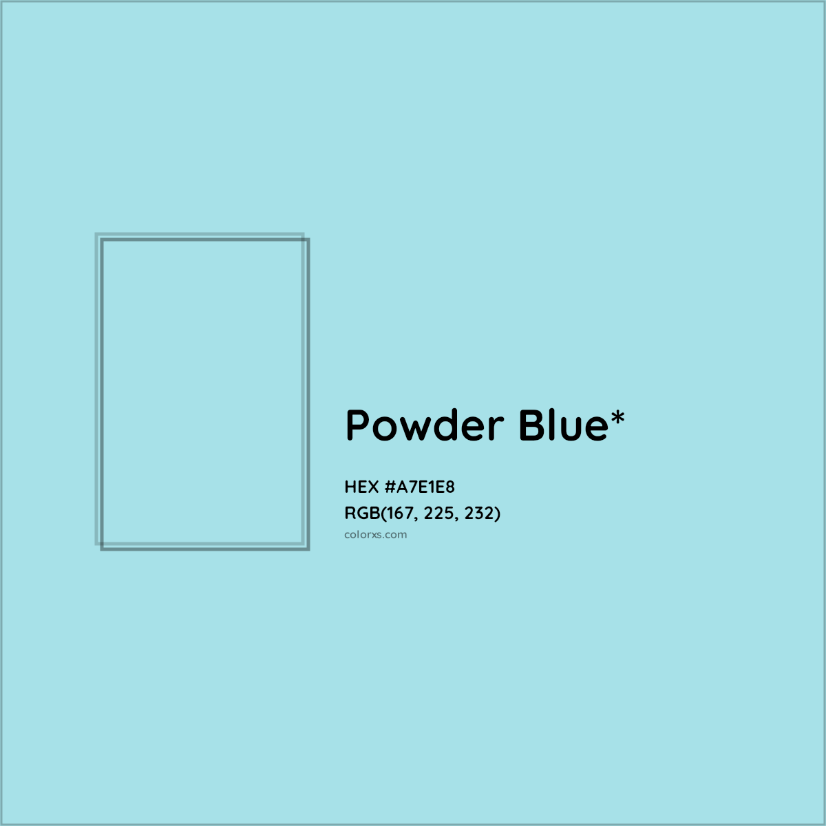 #A7E1E8 hex color. RGB, RYB, CMYK, HSL, HSV codes and color conversions. Matching color names, palettes, paints.