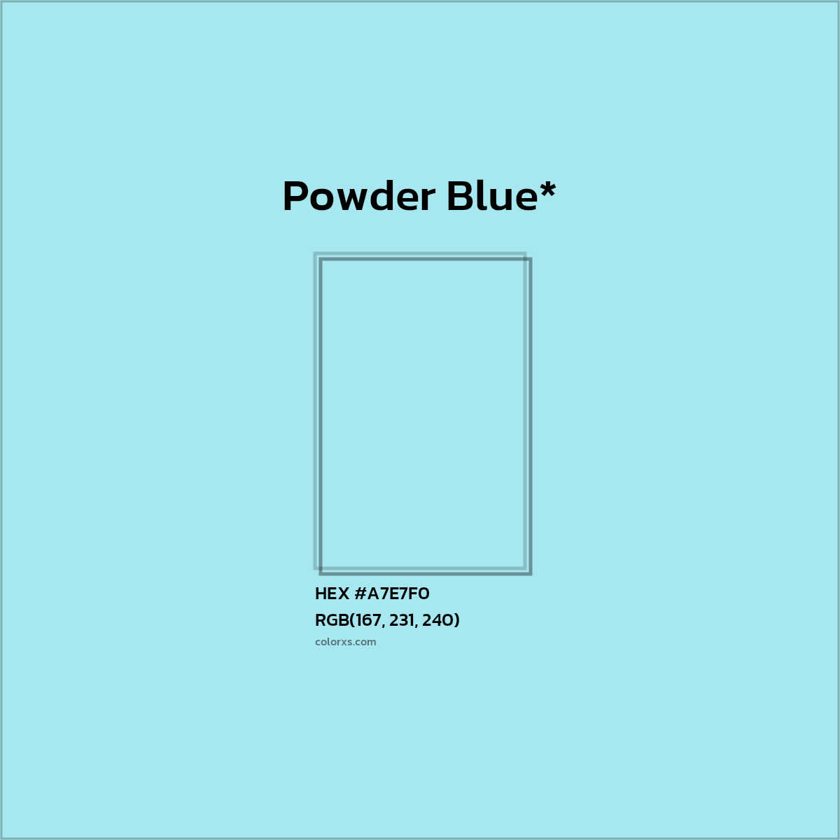 #A7E7F0 hex color. RGB, RYB, CMYK, HSL, HSV codes and color conversions. Matching color names, palettes, paints.