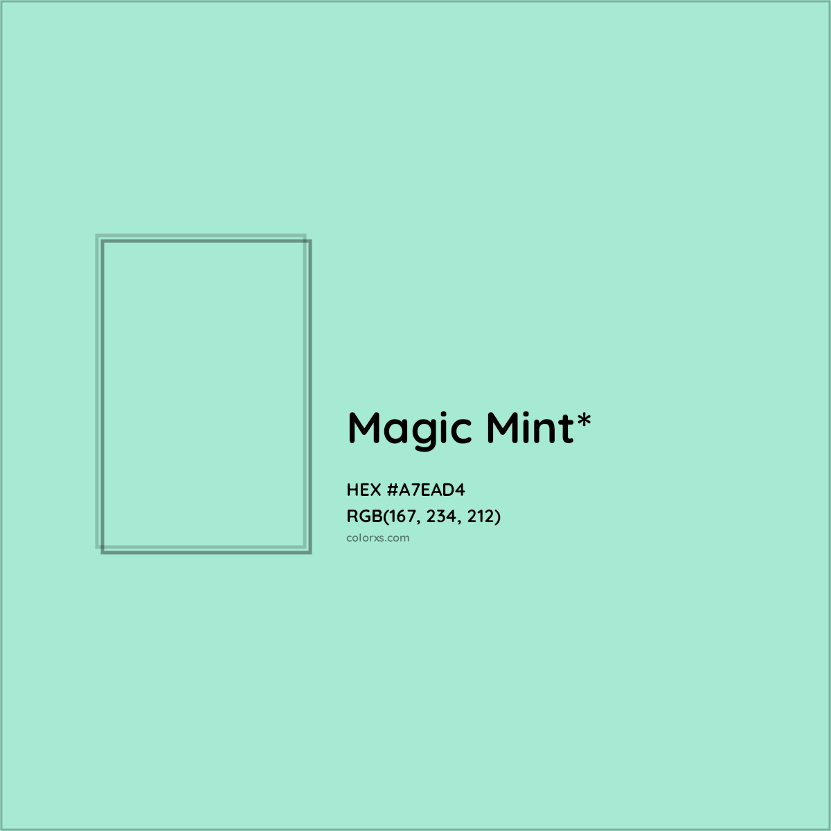 #A7EAD4 hex color. RGB, RYB, CMYK, HSL, HSV codes and color conversions. Matching color names, palettes, paints.