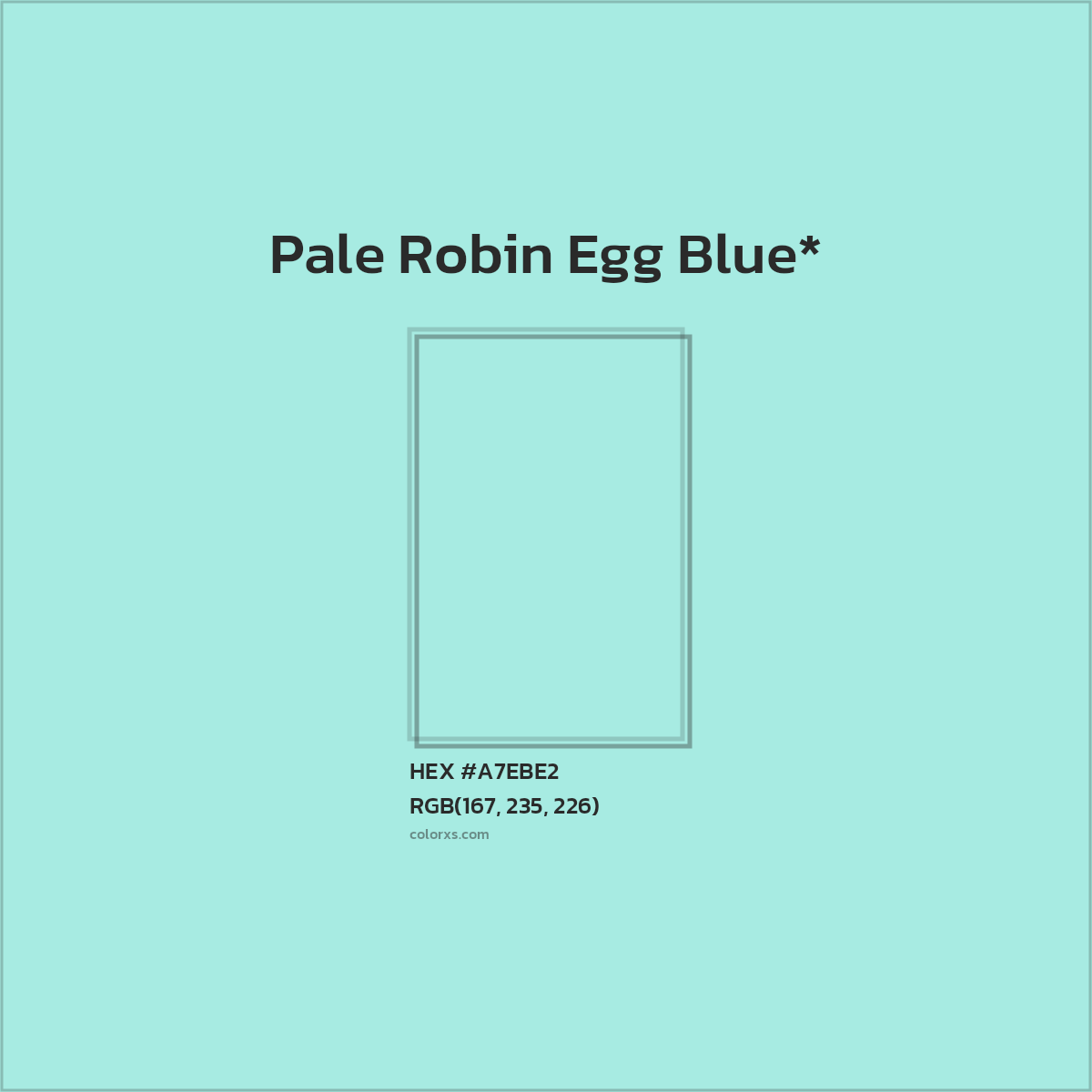 #A7EBE2 hex color. RGB, RYB, CMYK, HSL, HSV codes and color conversions. Matching color names, palettes, paints.