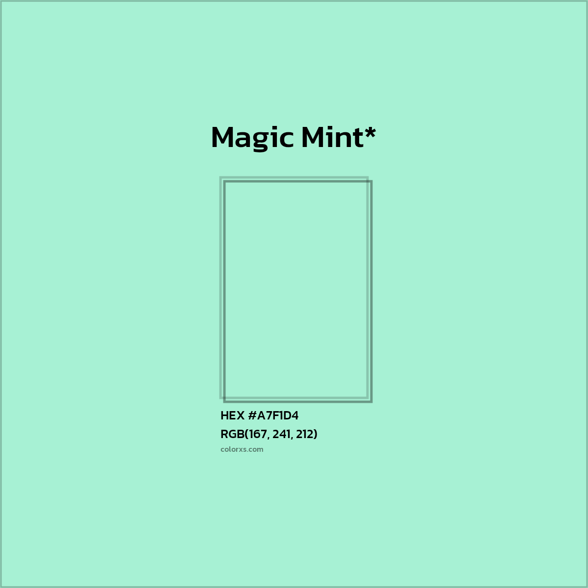 #A7F1D4 hex color. RGB, RYB, CMYK, HSL, HSV codes and color conversions. Matching color names, palettes, paints.