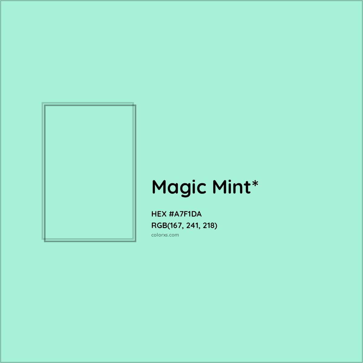 #A7F1DA hex color. RGB, RYB, CMYK, HSL, HSV codes and color conversions. Matching color names, palettes, paints.