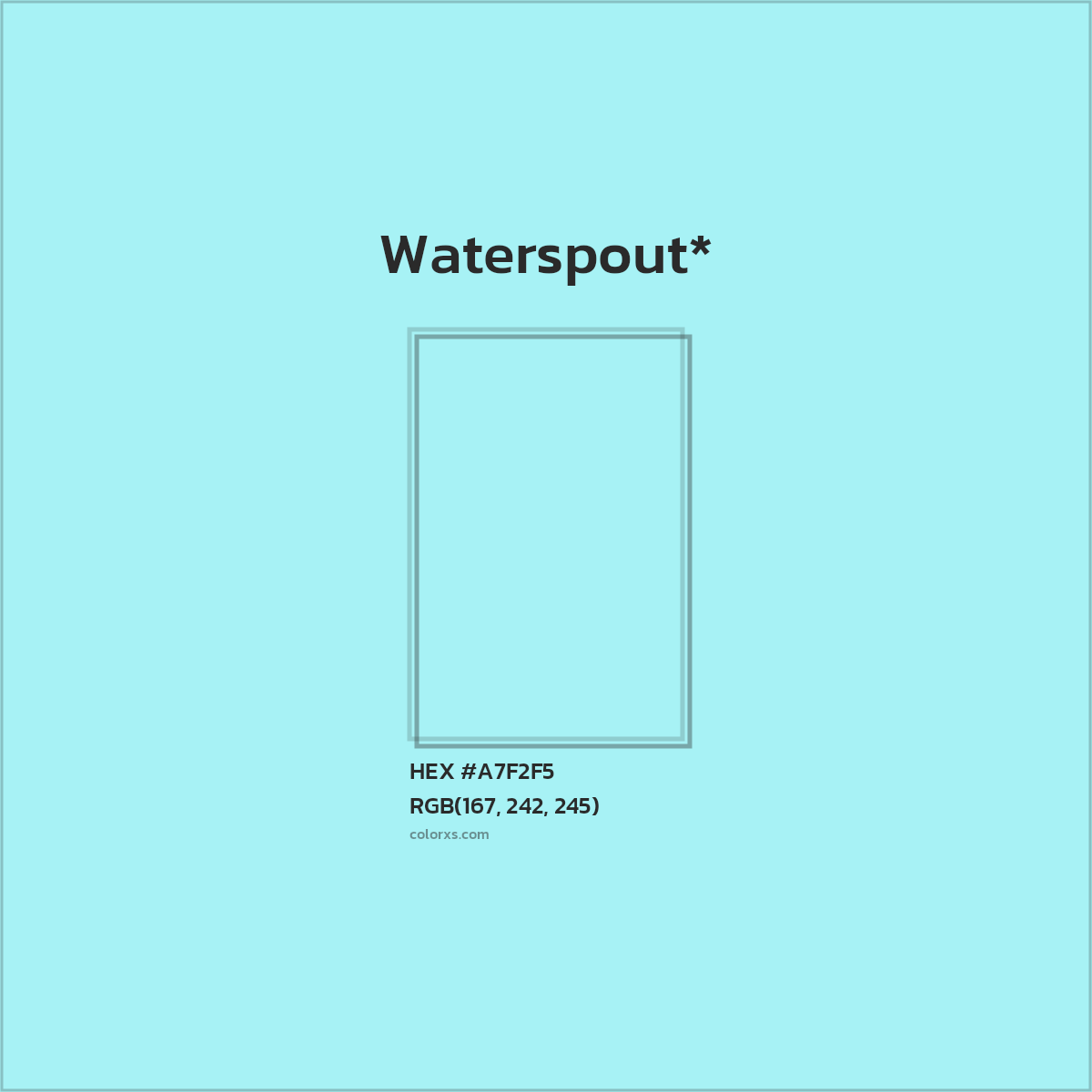 #A7F2F5 hex color. RGB, RYB, CMYK, HSL, HSV codes and color conversions. Matching color names, palettes, paints.