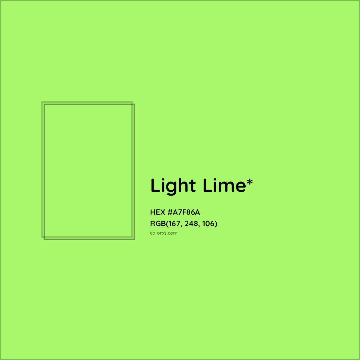 #A7F86A hex color. RGB, RYB, CMYK, HSL, HSV codes and color conversions. Matching color names, palettes, paints.