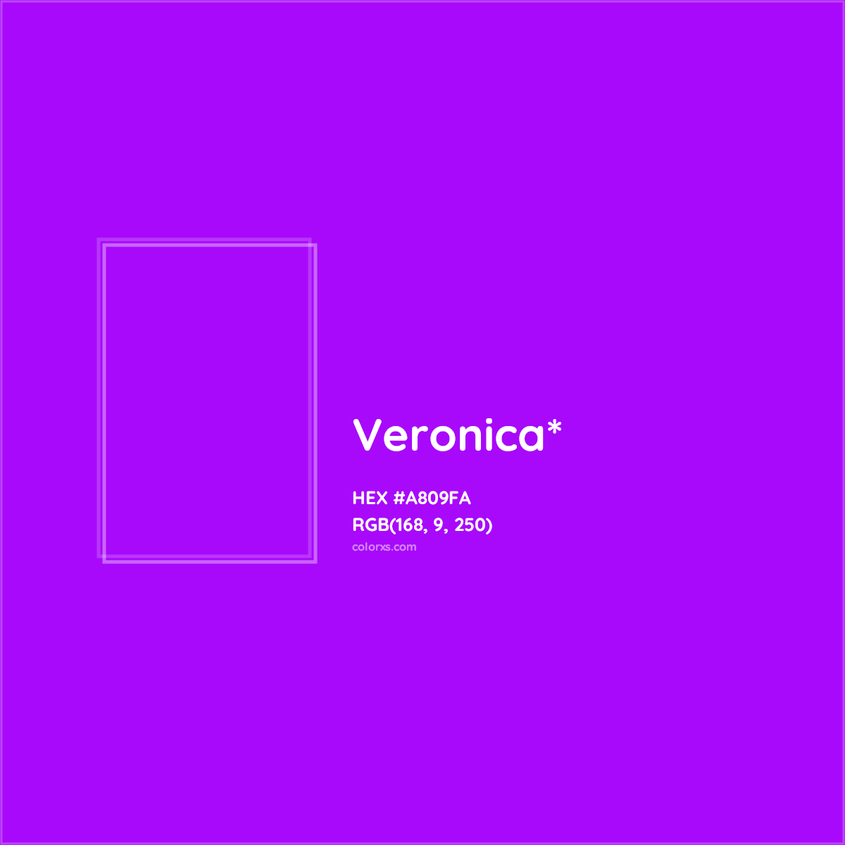 #A809FA hex color. RGB, RYB, CMYK, HSL, HSV codes and color conversions. Matching color names, palettes, paints.