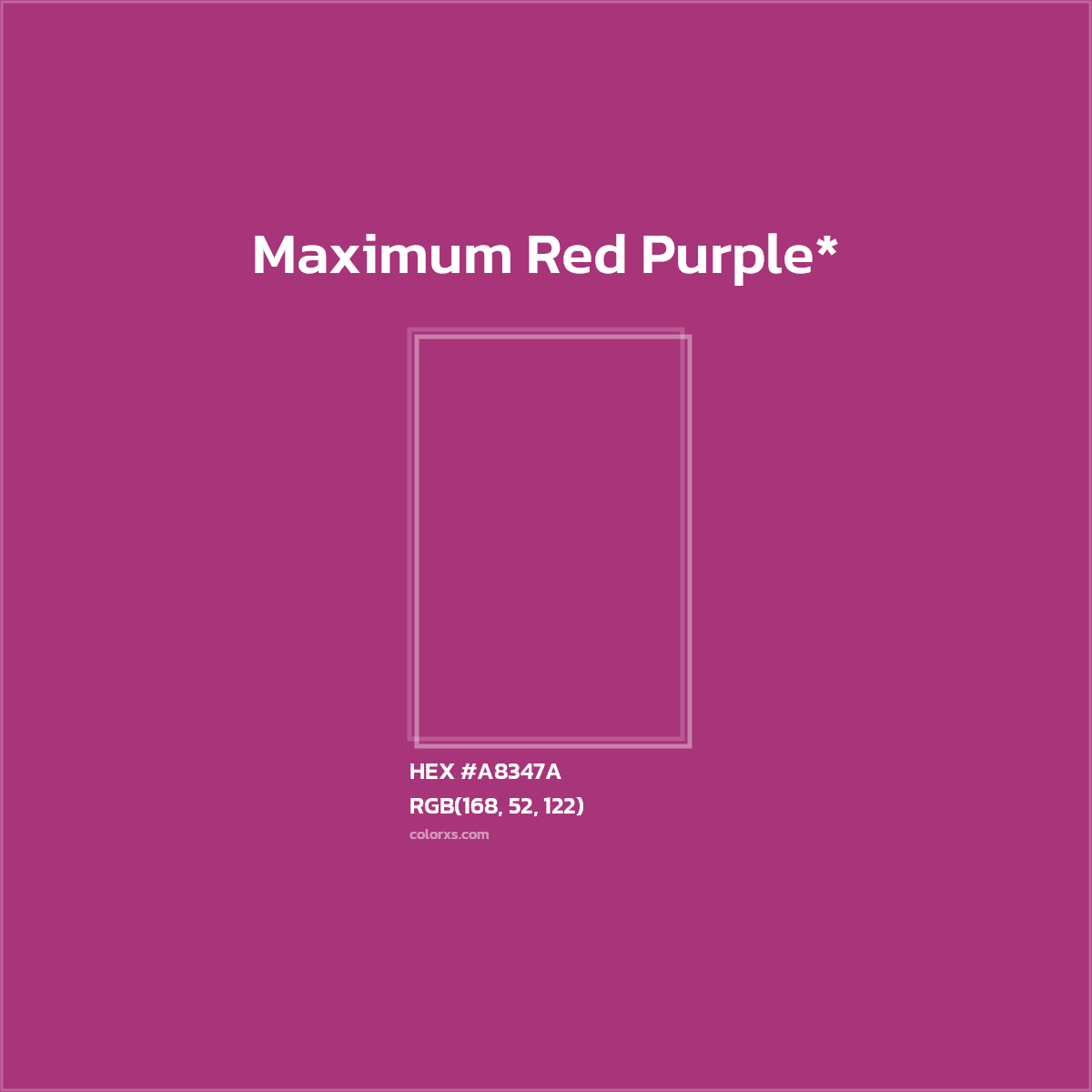 #A8347A hex color. RGB, RYB, CMYK, HSL, HSV codes and color conversions. Matching color names, palettes, paints.