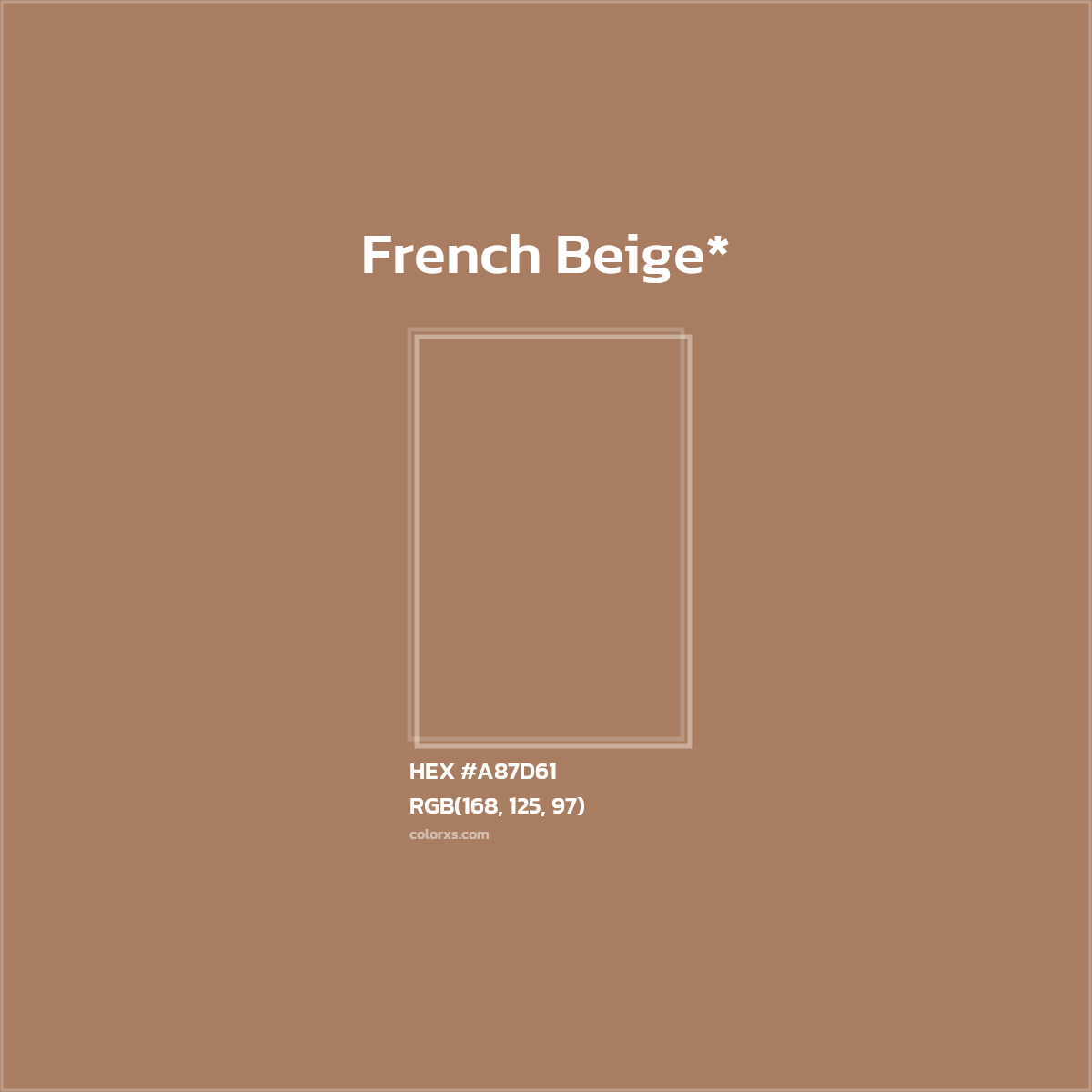 #A87D61 hex color. RGB, RYB, CMYK, HSL, HSV codes and color conversions. Matching color names, palettes, paints.